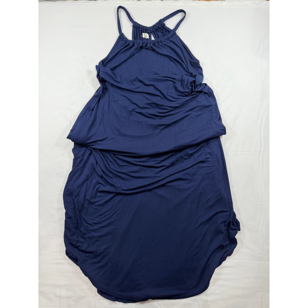 Maurices 24/7 Navy Blue Halter Maxi Dress Womens Plus Size 0X High Low Jersey